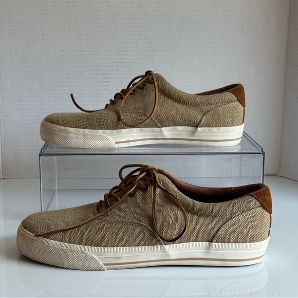 Polo Ralph Lauren Vaughn Beige Canvas & Suede Sneakers Size 10 D - Picture 2 of 11